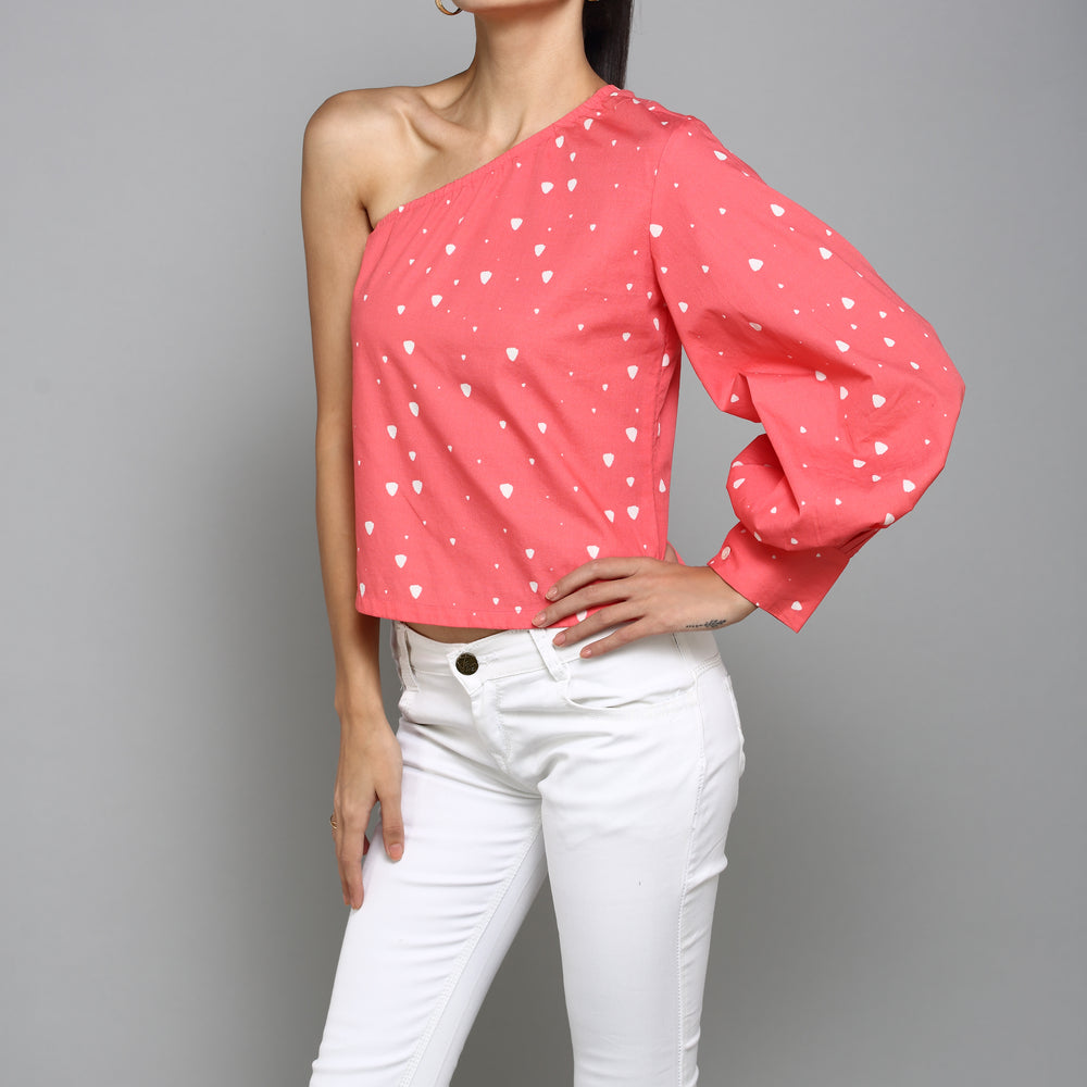 
                      
                        Aturabi One Shoulder Neck Casual Full Sleeve Printed Women Pink Top
                      
                    