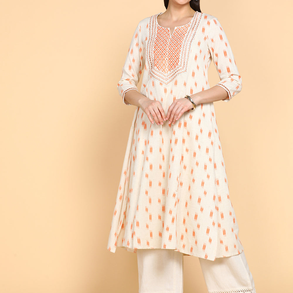 Embroidered Cotton Round Neck Women's Festive Wear Kurta