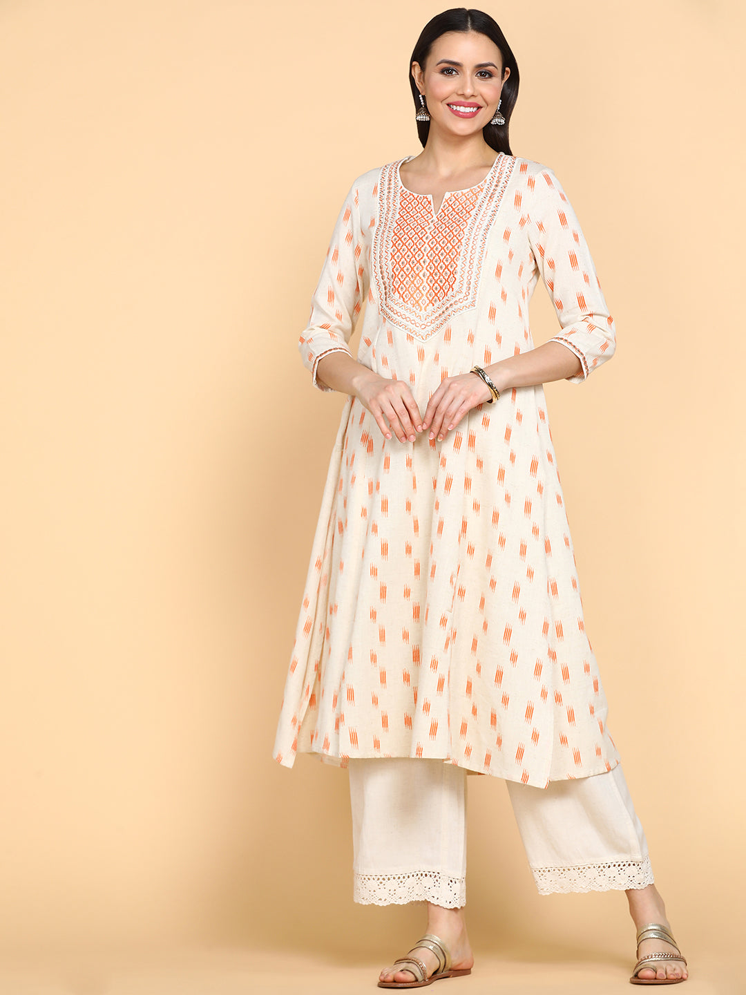 Embroidered Cotton Round Neck Women's Festive Wear Kurta