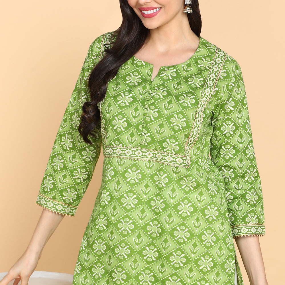 
                      
                        Lime Green Printed Long Kurta With Gotta patti work
                      
                    