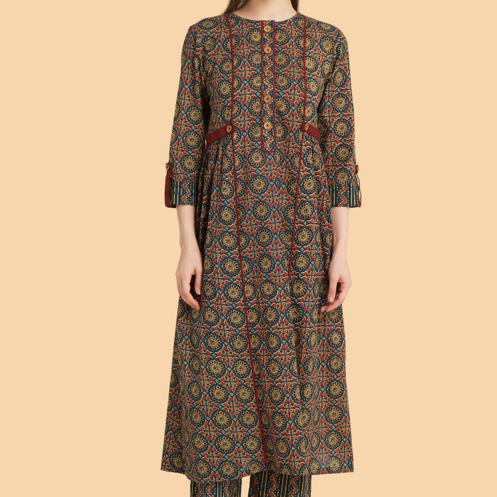 
                      
                        Elegant Blue Ajrakh printed Kurta Set
                      
                    