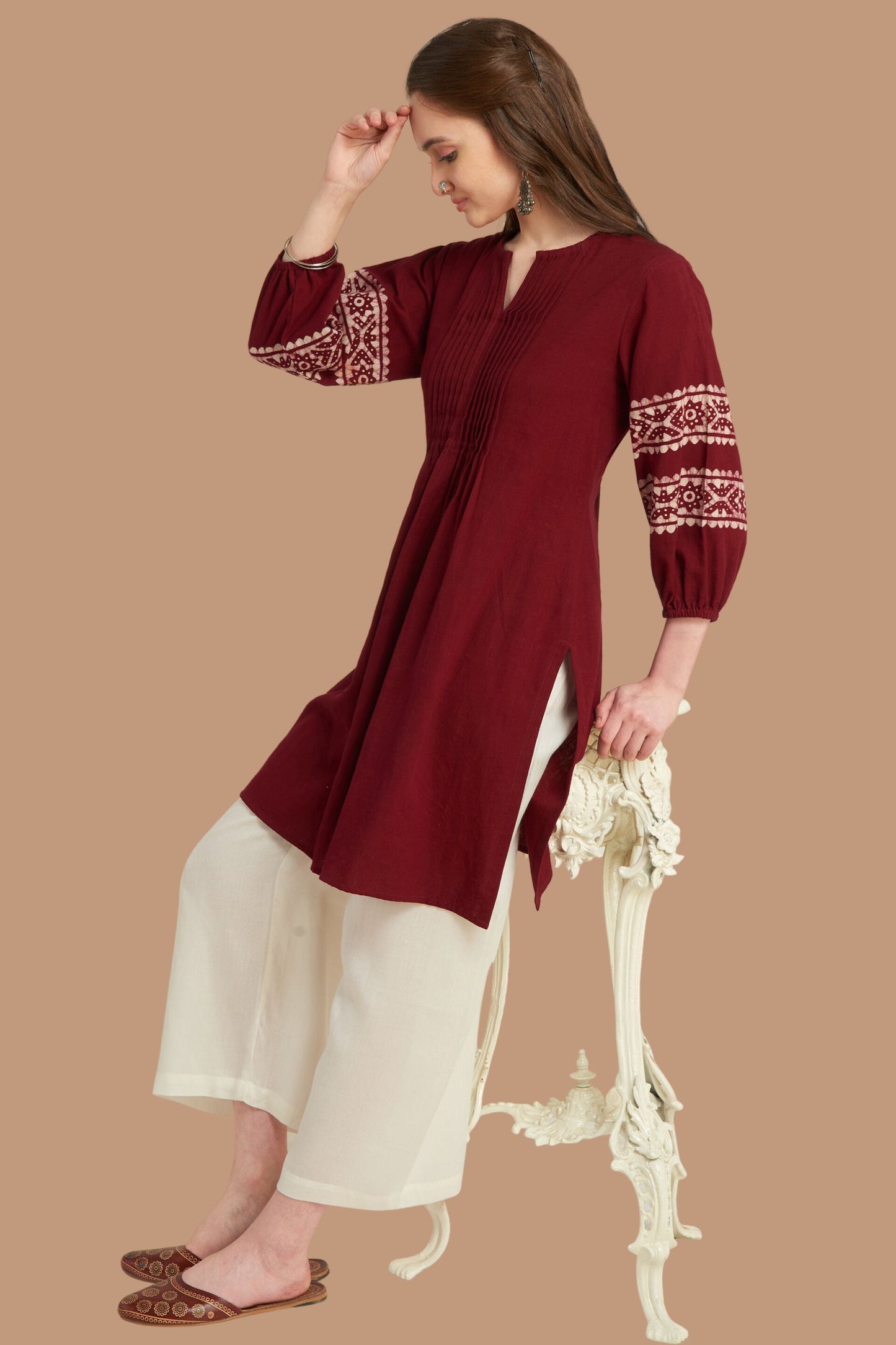 Batik printed Kurta With Pleats