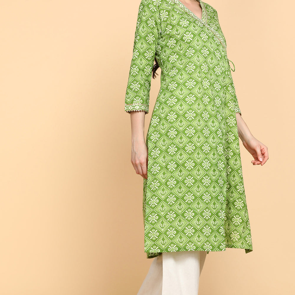 
                      
                        Ethnic Motifs Printed Angarkha Sequinned Pure Cotton Kurta
                      
                    