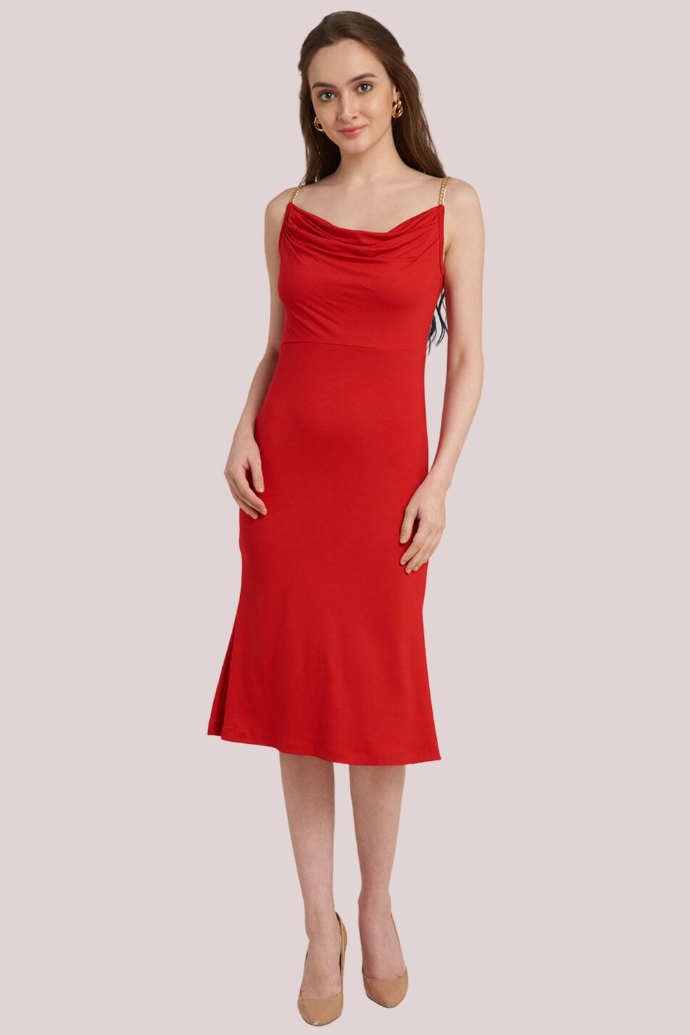 Solid Fit and Flare Red Dress