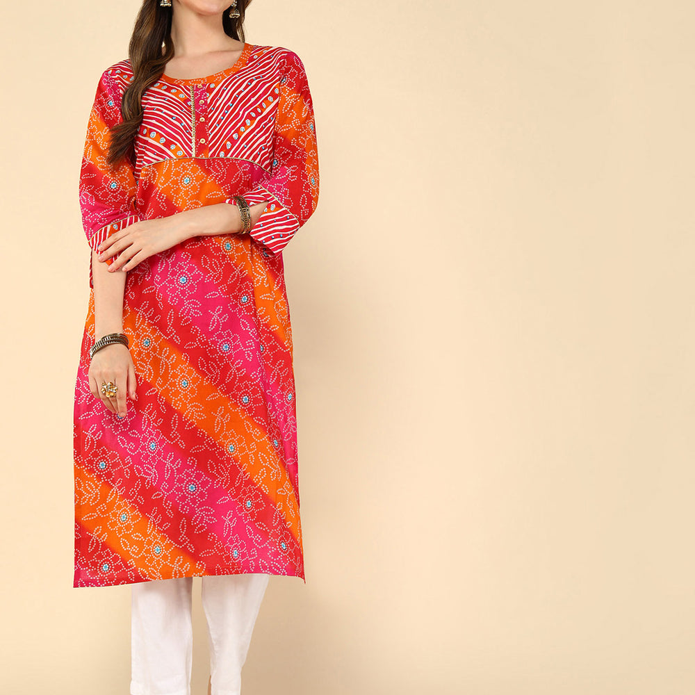 Floral Printed bandhej Straight Kurta