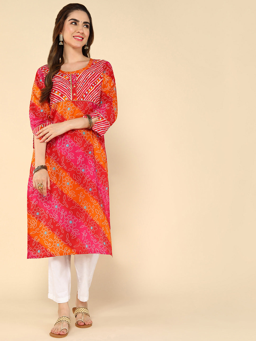 Floral Printed bandhej Straight Kurta