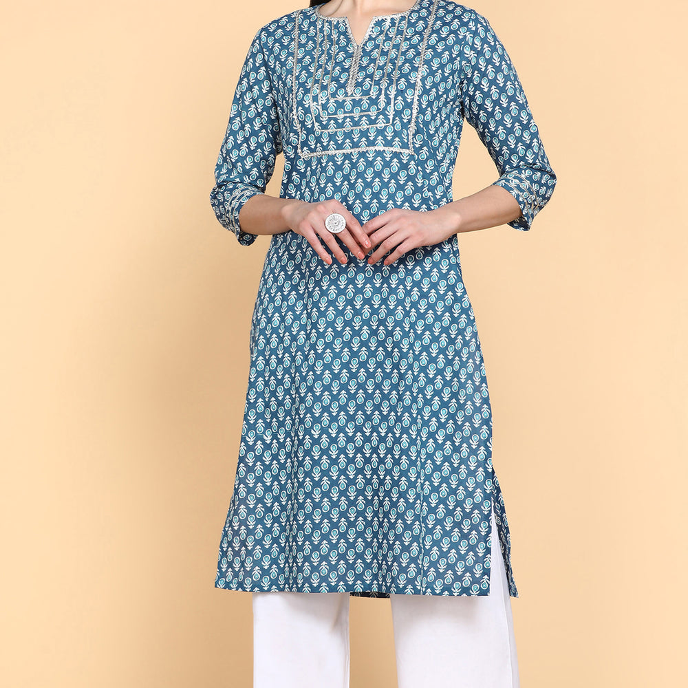 ETHNIC MOTIFS PRINTED GOTTA PATTI COTTON KURTA