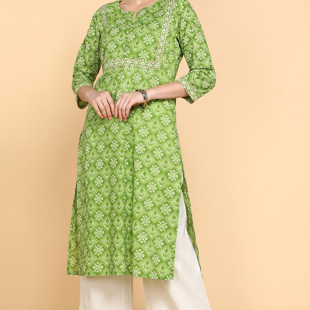 
                      
                        Lime Green Printed Long Kurta With Gotta patti work
                      
                    