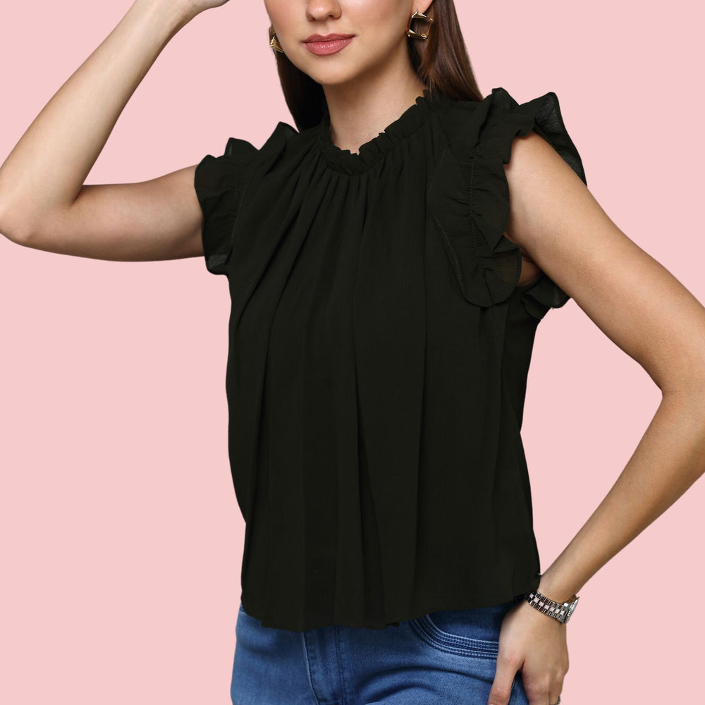 
                      
                        aturabi Delicately Ruffled Olive Green Top
                      
                    