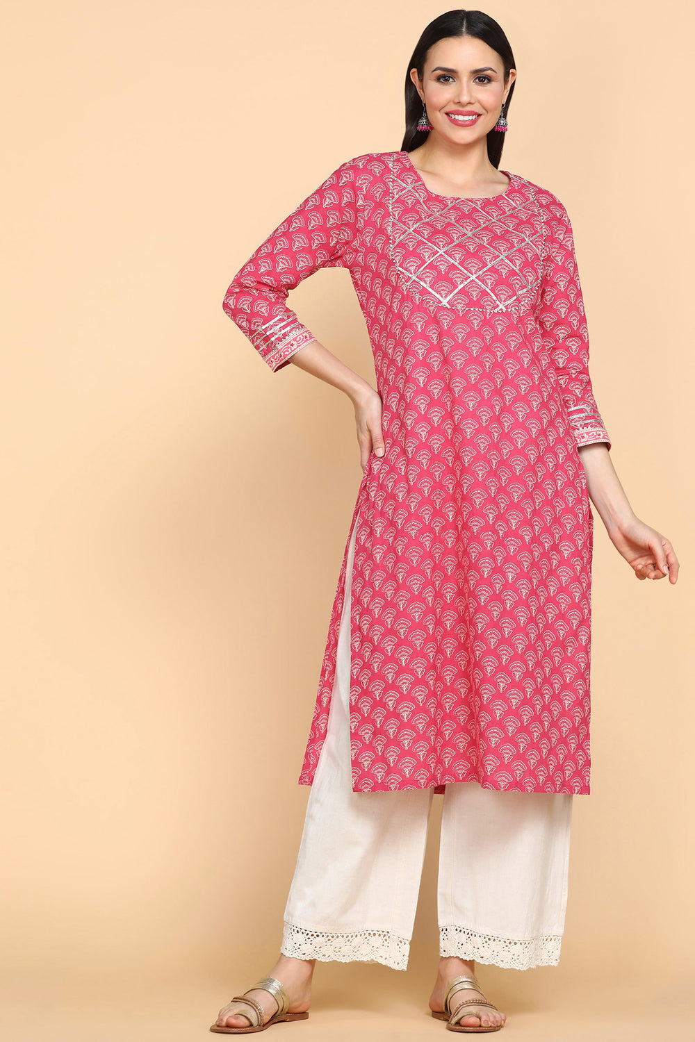 Ethnic Motifs Printed Gotta Patti Cotton Kurta