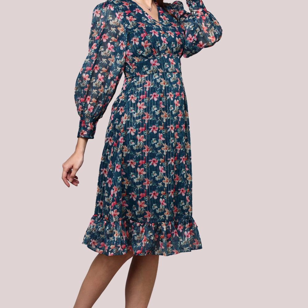 
                      
                        Floral printed dress with balloon sleeve
                      
                    