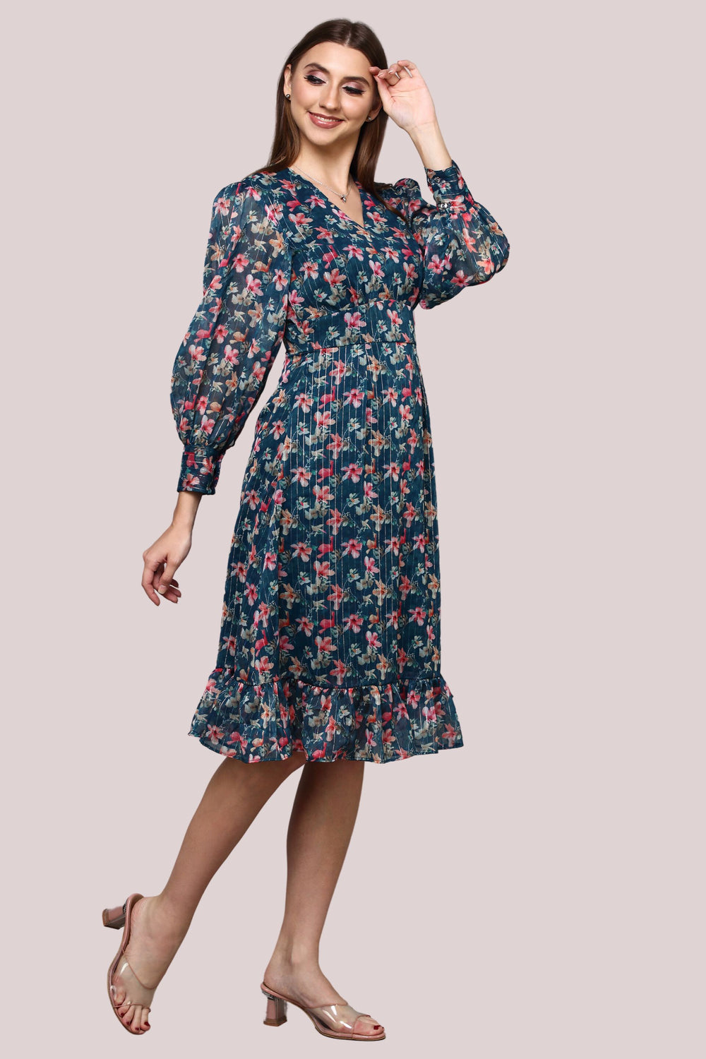 Floral printed dress with balloon sleeve