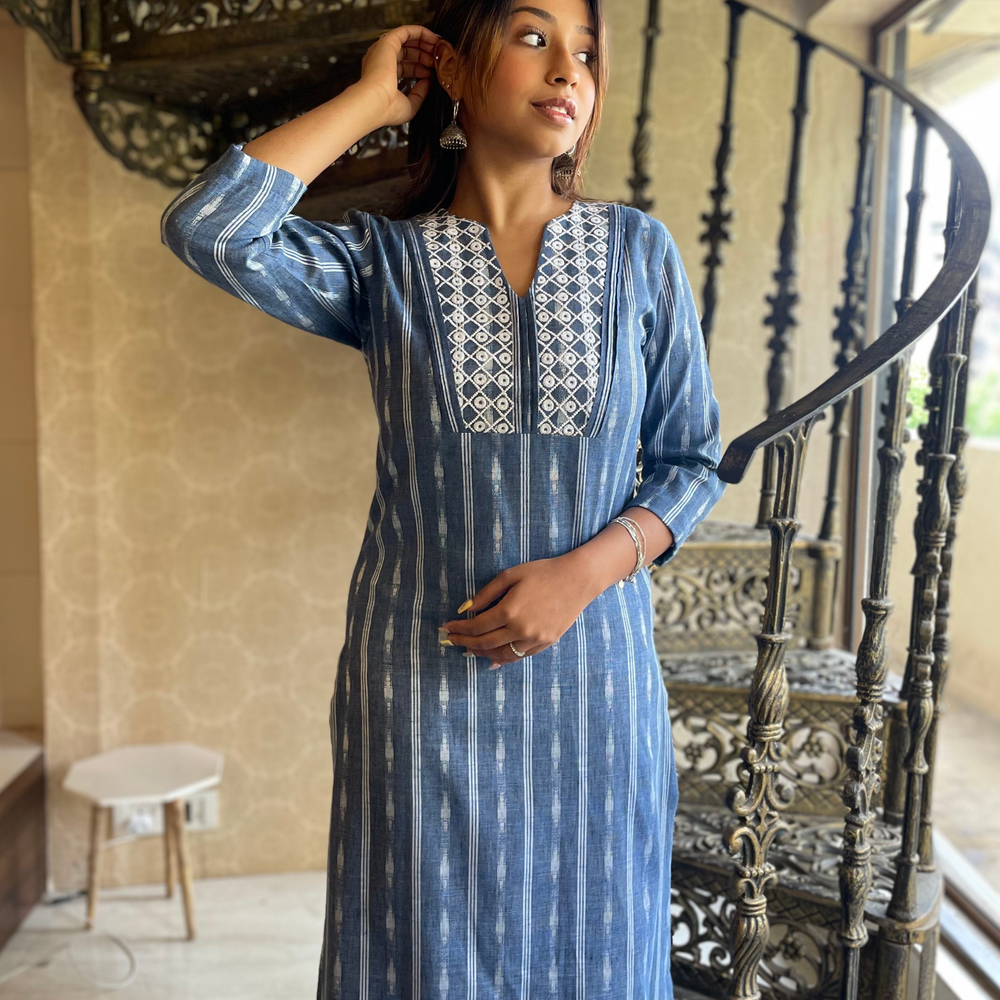 
                      
                        Classic Indigo Blue and White Kurta Set
                      
                    