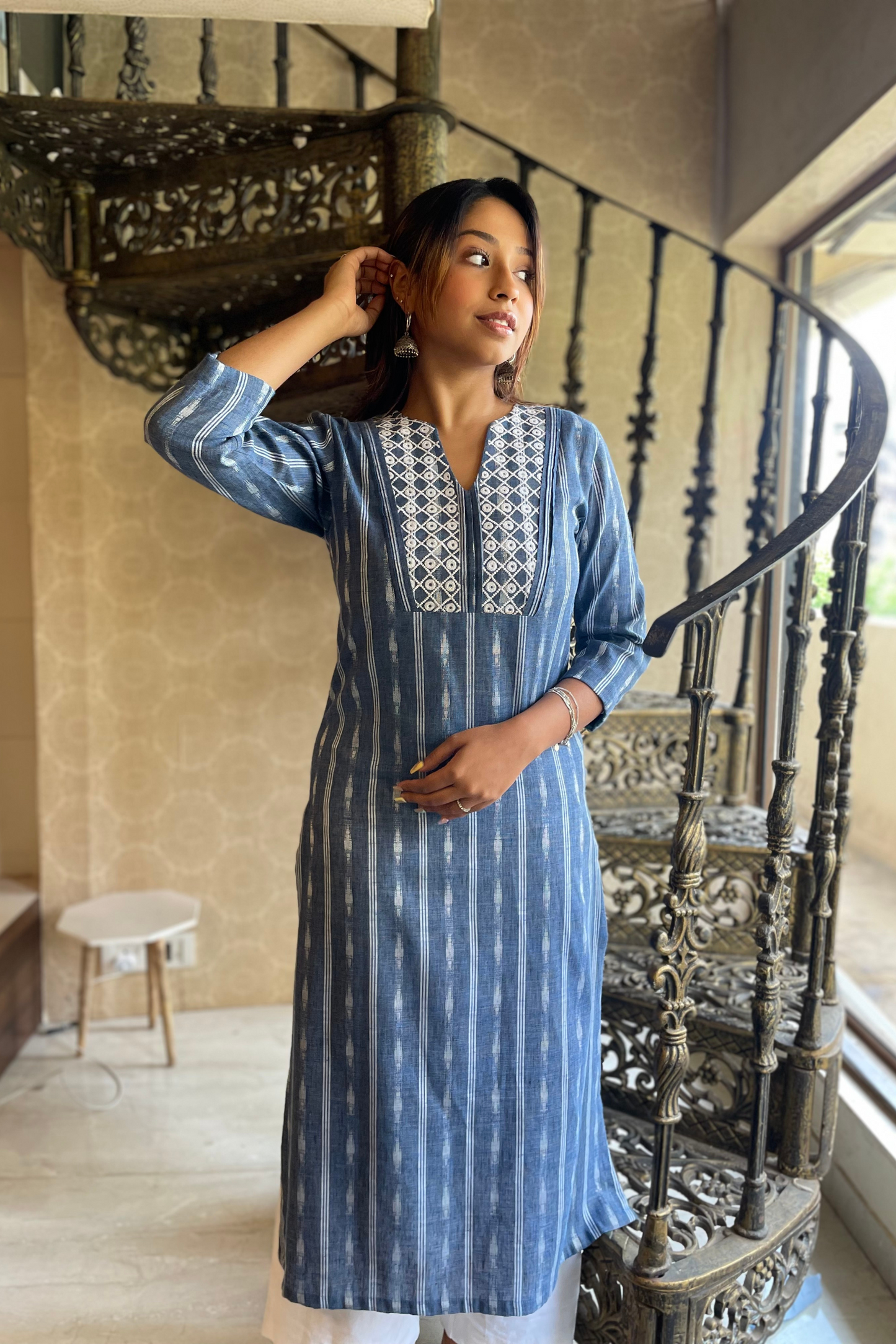 Classic Indigo Blue and White Kurta Set