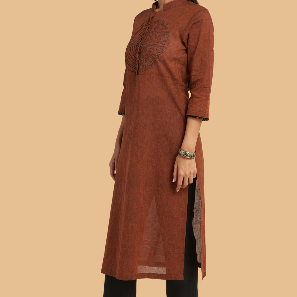 
                      
                        Hand-Block Printed Kurta With Thread-Work Embroidery
                      
                    