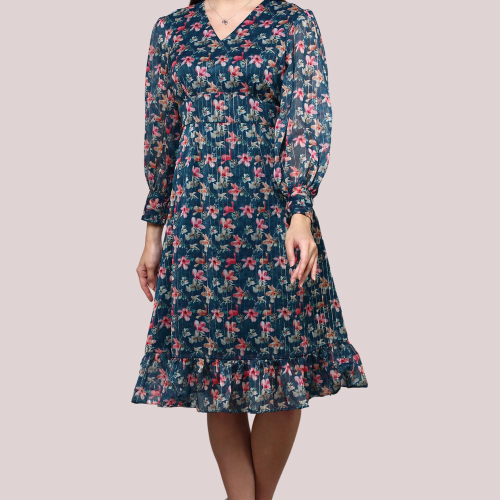 
                      
                        Floral printed dress with balloon sleeve
                      
                    