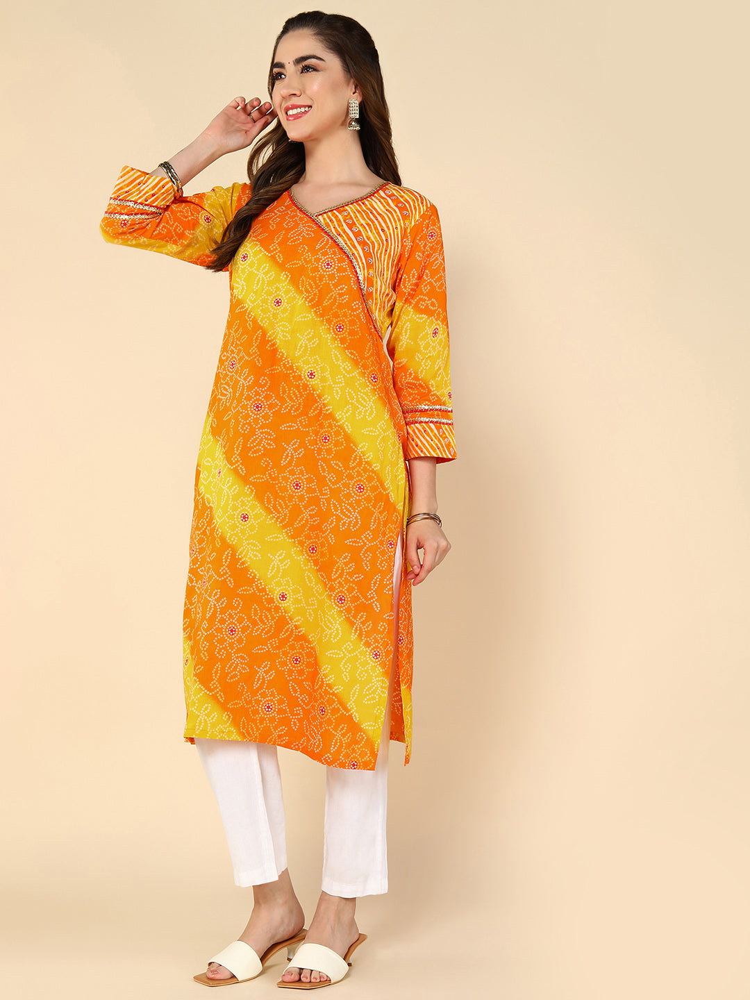 Bandhej Printed Straight Kurta