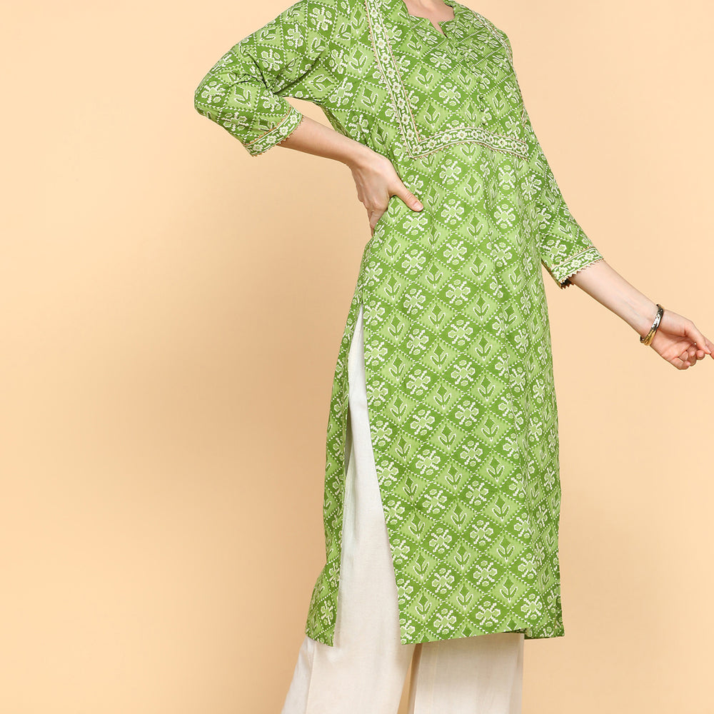 
                      
                        Lime Green Printed Long Kurta With Gotta patti work
                      
                    