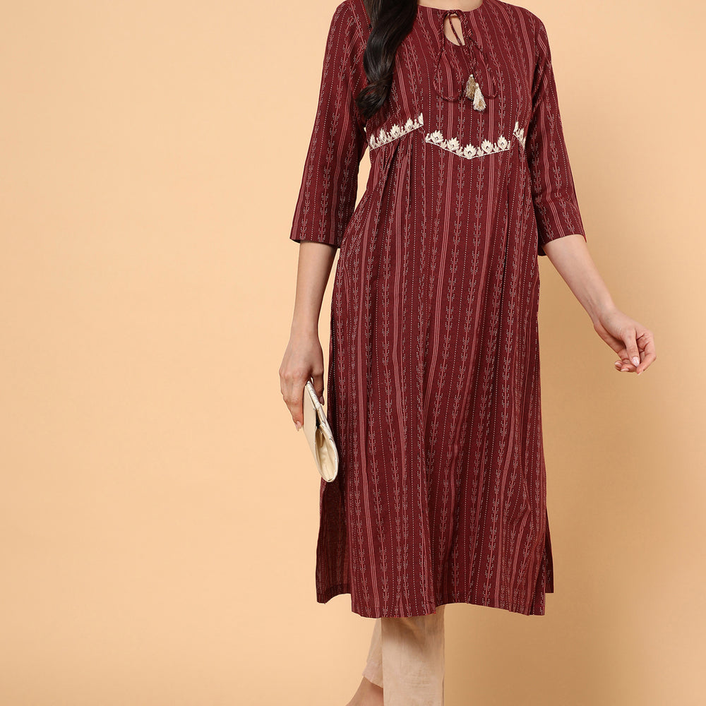 Brick Red Ikkat Printed Kurta