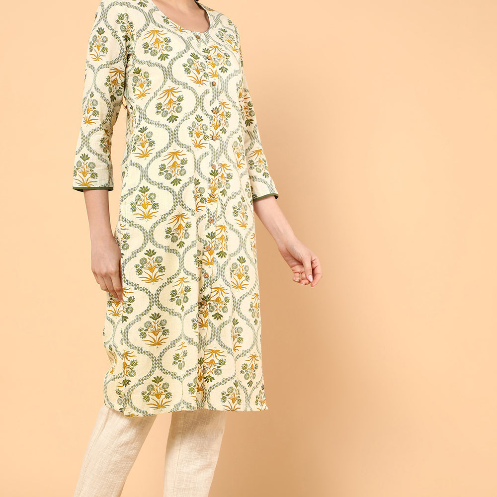 
                      
                        CREAM FLORAL PRINTED KURTA WITH FRONT BUTTONS
                      
                    