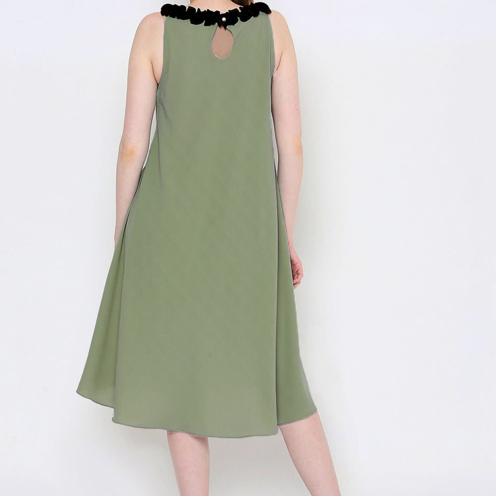 
                      
                        Aturabi Green solid fit & flare dress with side  pocket
                      
                    