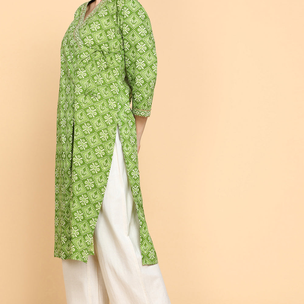 
                      
                        Ethnic Motifs Printed Angarkha Sequinned Pure Cotton Kurta
                      
                    