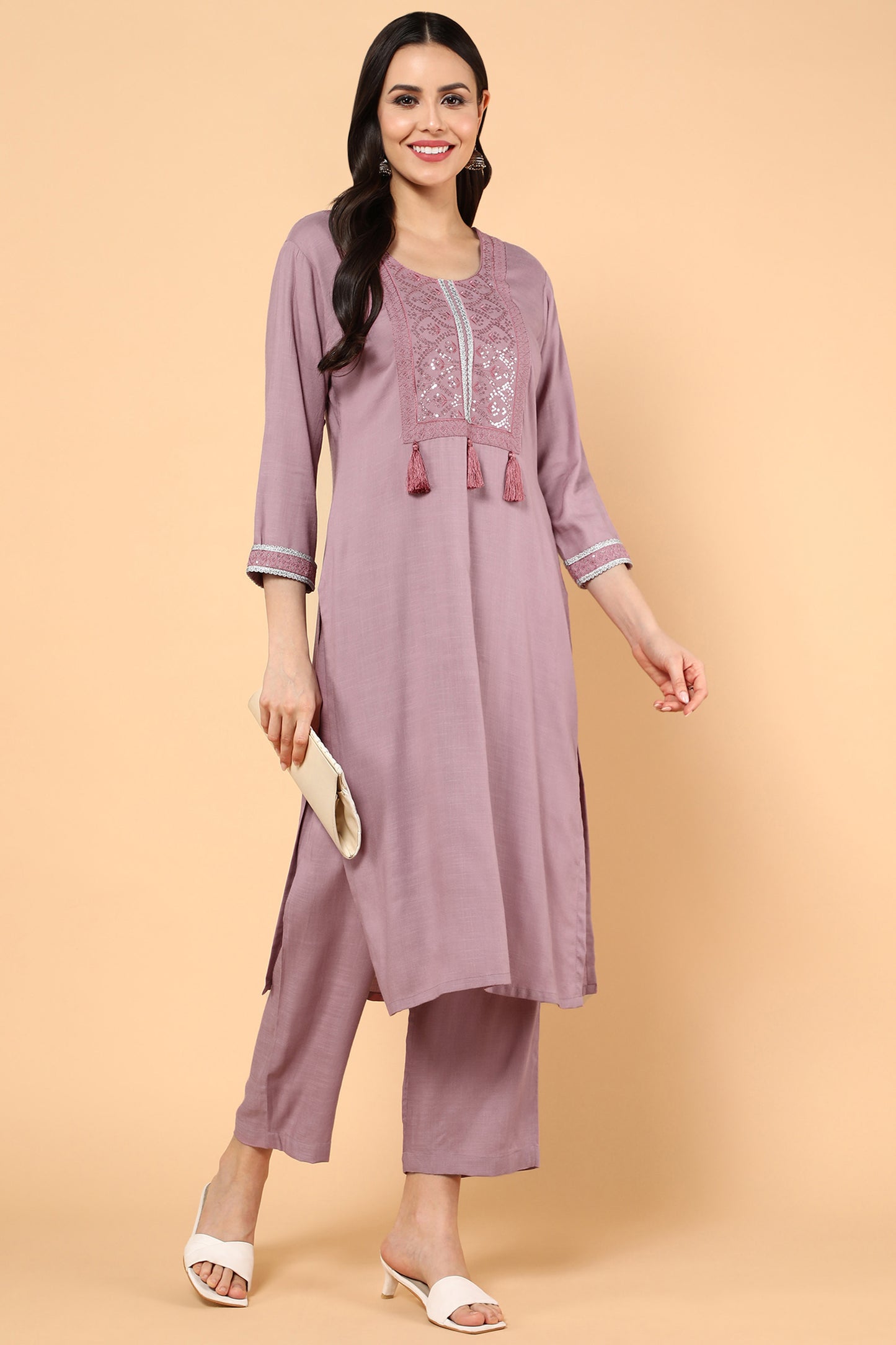 aturabi Women Ethnic Motifs Embroidered Sequinned Kurta With Trousers