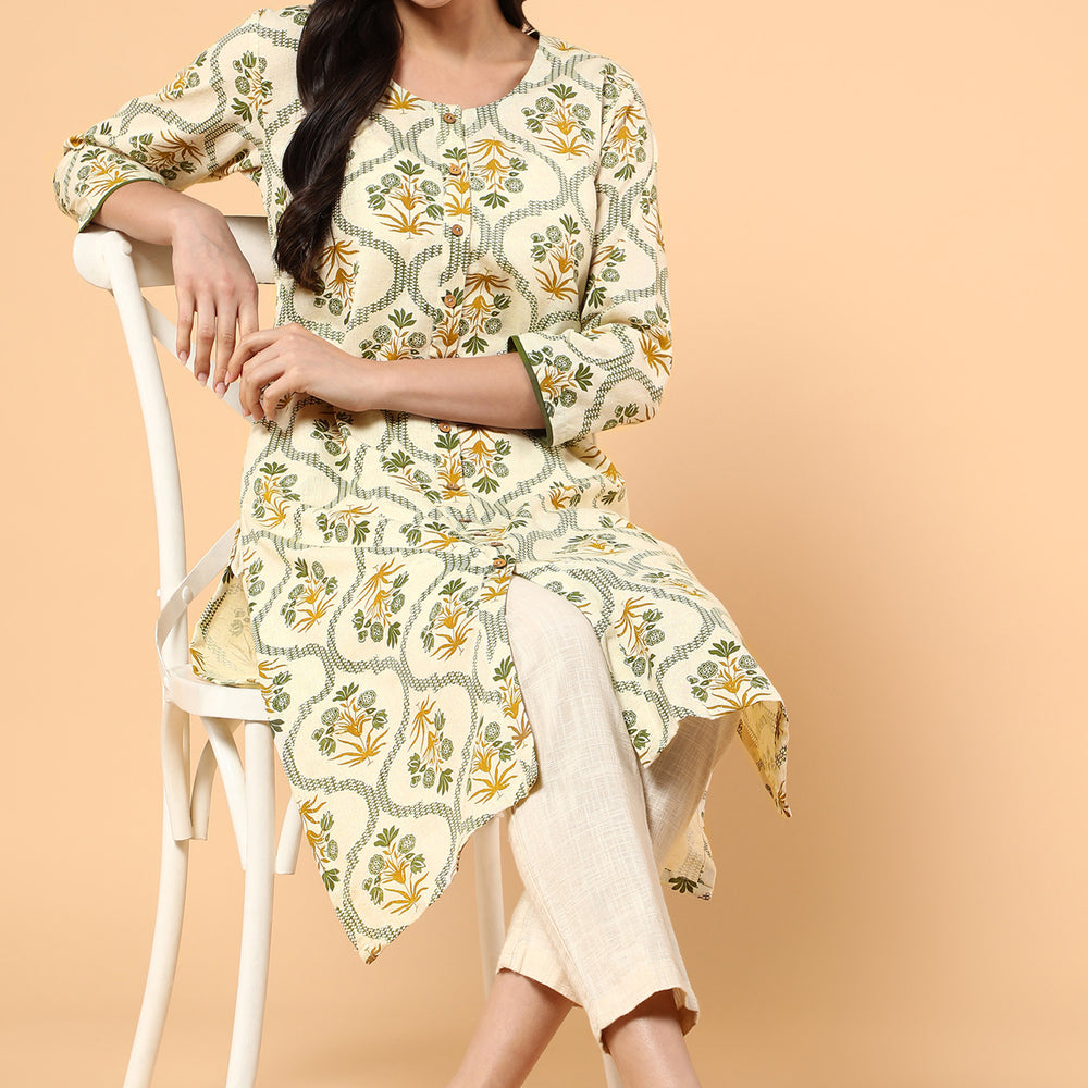 
                      
                        CREAM FLORAL PRINTED KURTA WITH FRONT BUTTONS
                      
                    