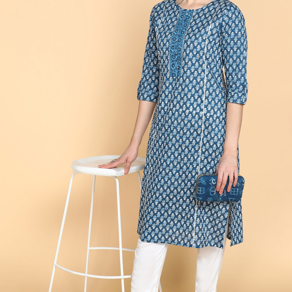 Ethnic Motifs Printed Gotta Patti Panelled Pure Cotton Kurta