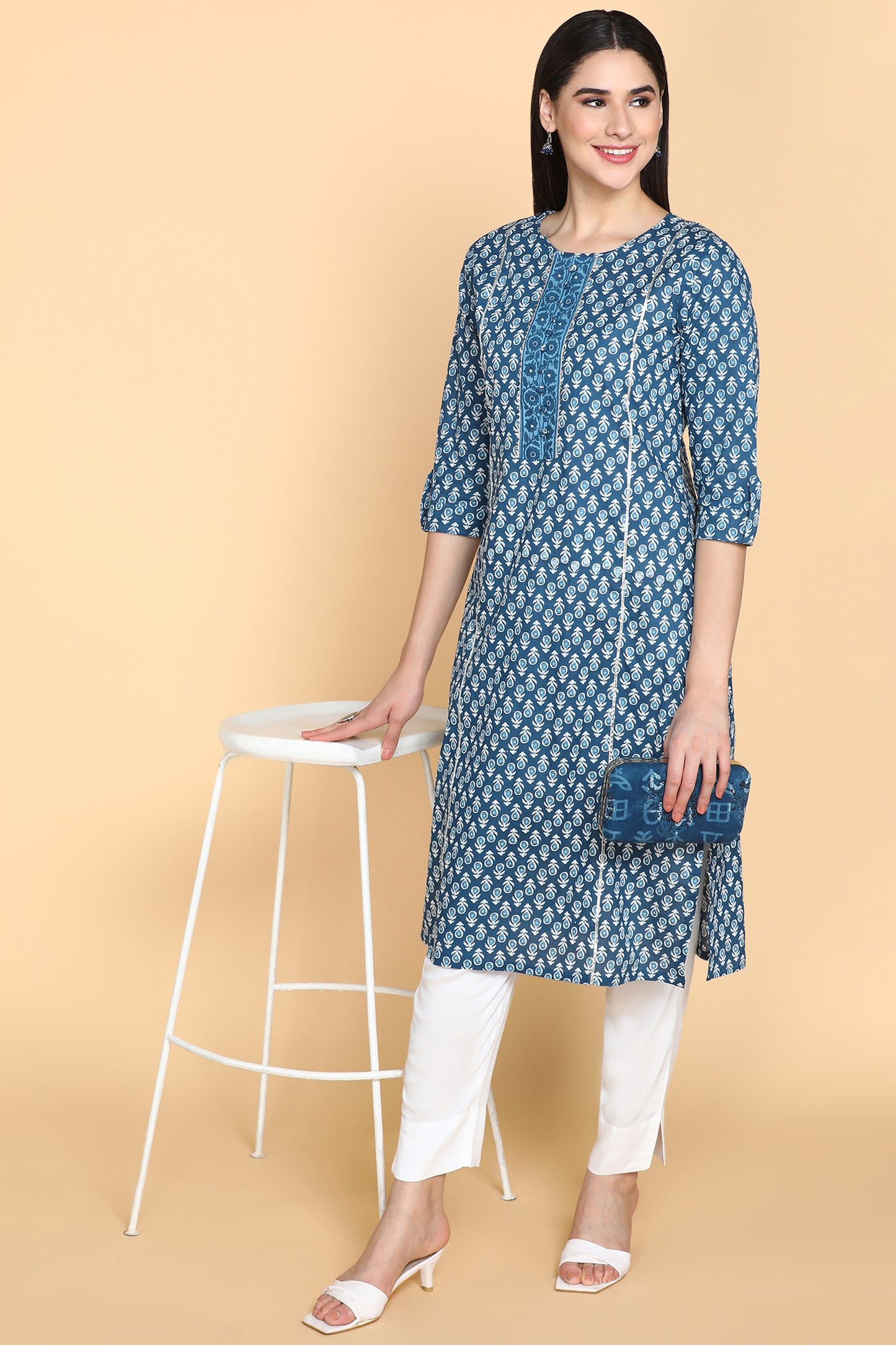 Ethnic Motifs Printed Gotta Patti Panelled Pure Cotton Kurta