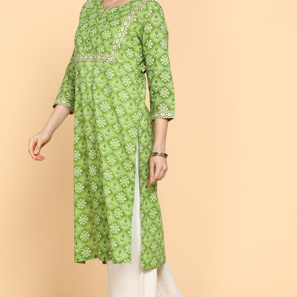 
                      
                        Lime Green Printed Long Kurta With Gotta patti work
                      
                    