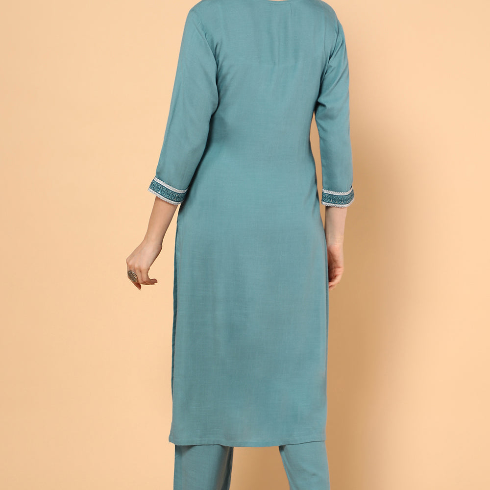 
                      
                        Women Ethnic Motifs Embroidered Sequinned Kurta With Trousers
                      
                    