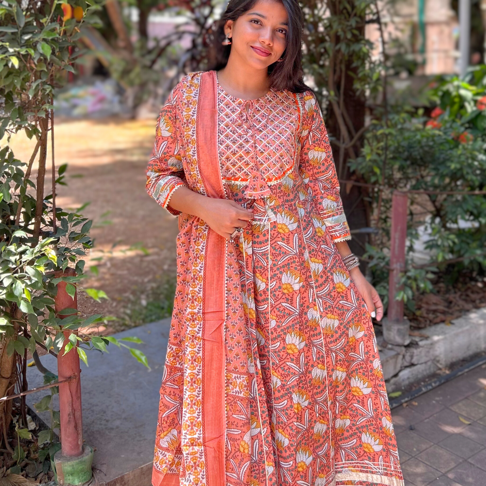 
                      
                        Pure Cotton Floral Hand-Printed Suit Set with Dupatta
                      
                    