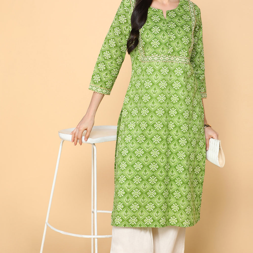 
                      
                        Lime Green Printed Long Kurta With Gotta patti work
                      
                    