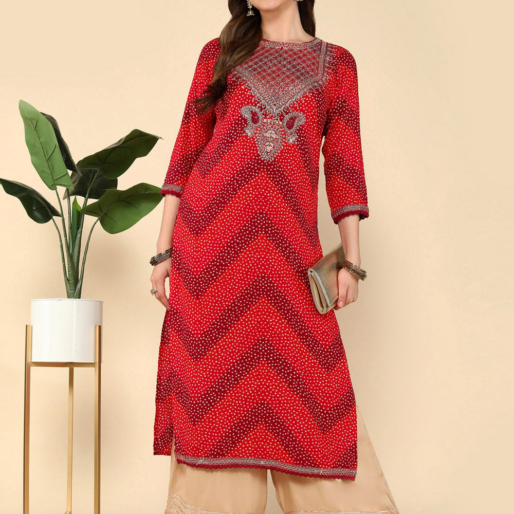 
                      
                        Multi Maroon And Red Geometric Printed Thread Work Kurta
                      
                    