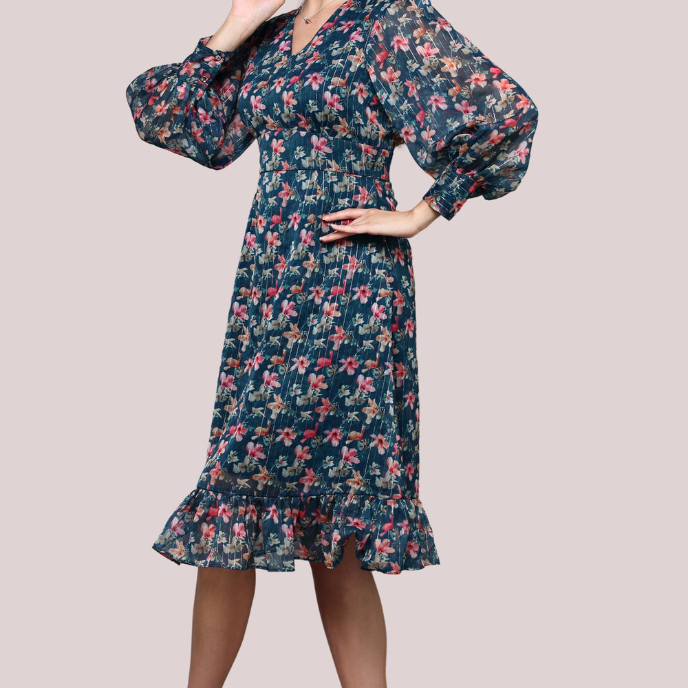 
                      
                        Floral printed dress with balloon sleeve
                      
                    