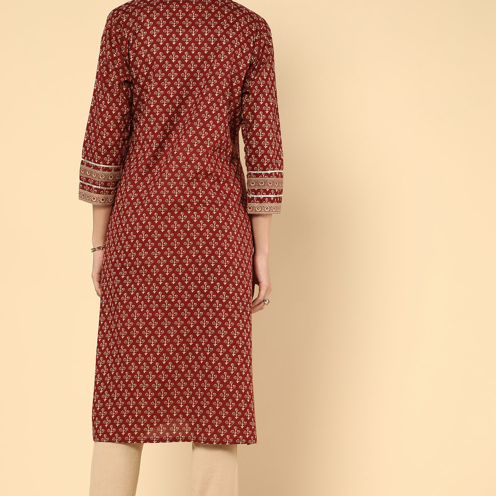 
                      
                        ETHNIC MOTIFS PRINTED GOTTA PATTI COTTON KURTA
                      
                    