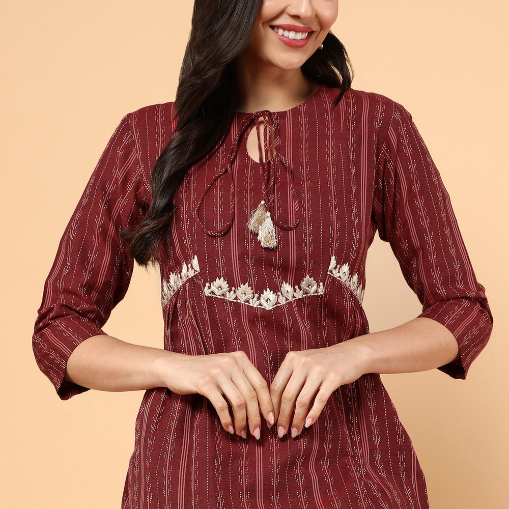 
                      
                        Brick Red Ikkat Printed Kurta
                      
                    