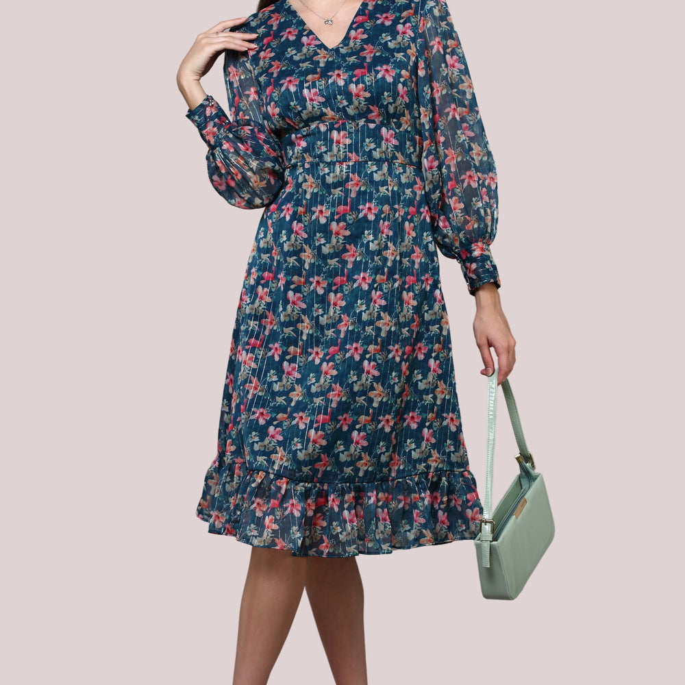 
                      
                        Floral printed dress with balloon sleeve
                      
                    