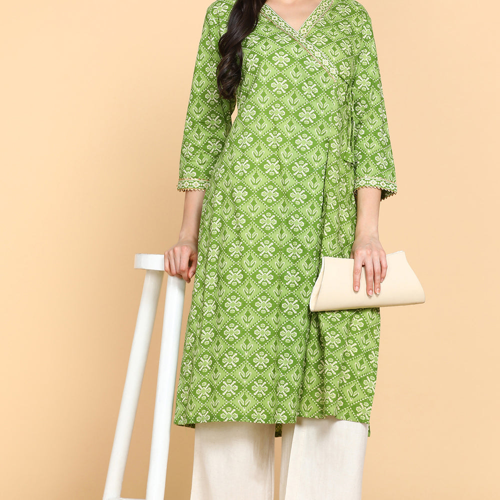 
                      
                        Ethnic Motifs Printed Angarkha Sequinned Pure Cotton Kurta
                      
                    