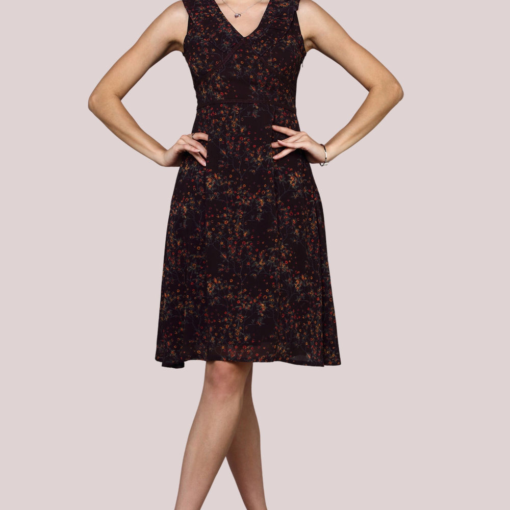 Printed frill dress with lace detail