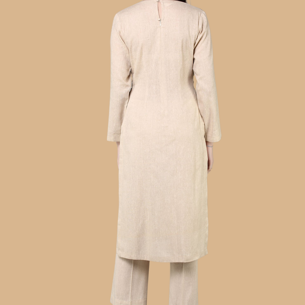 
                      
                        Panneled Kurta With Embroidered Side Yoke With Straight Fit Pants
                      
                    