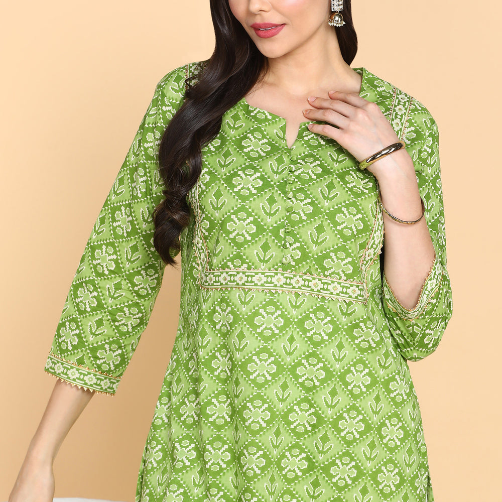 
                      
                        Lime Green Printed Long Kurta With Gotta patti work
                      
                    