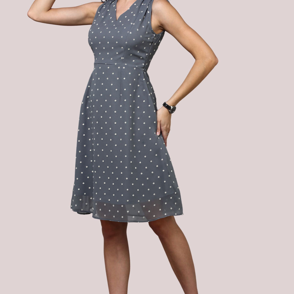 
                      
                        Grey Textured V- neckline Dress
                      
                    