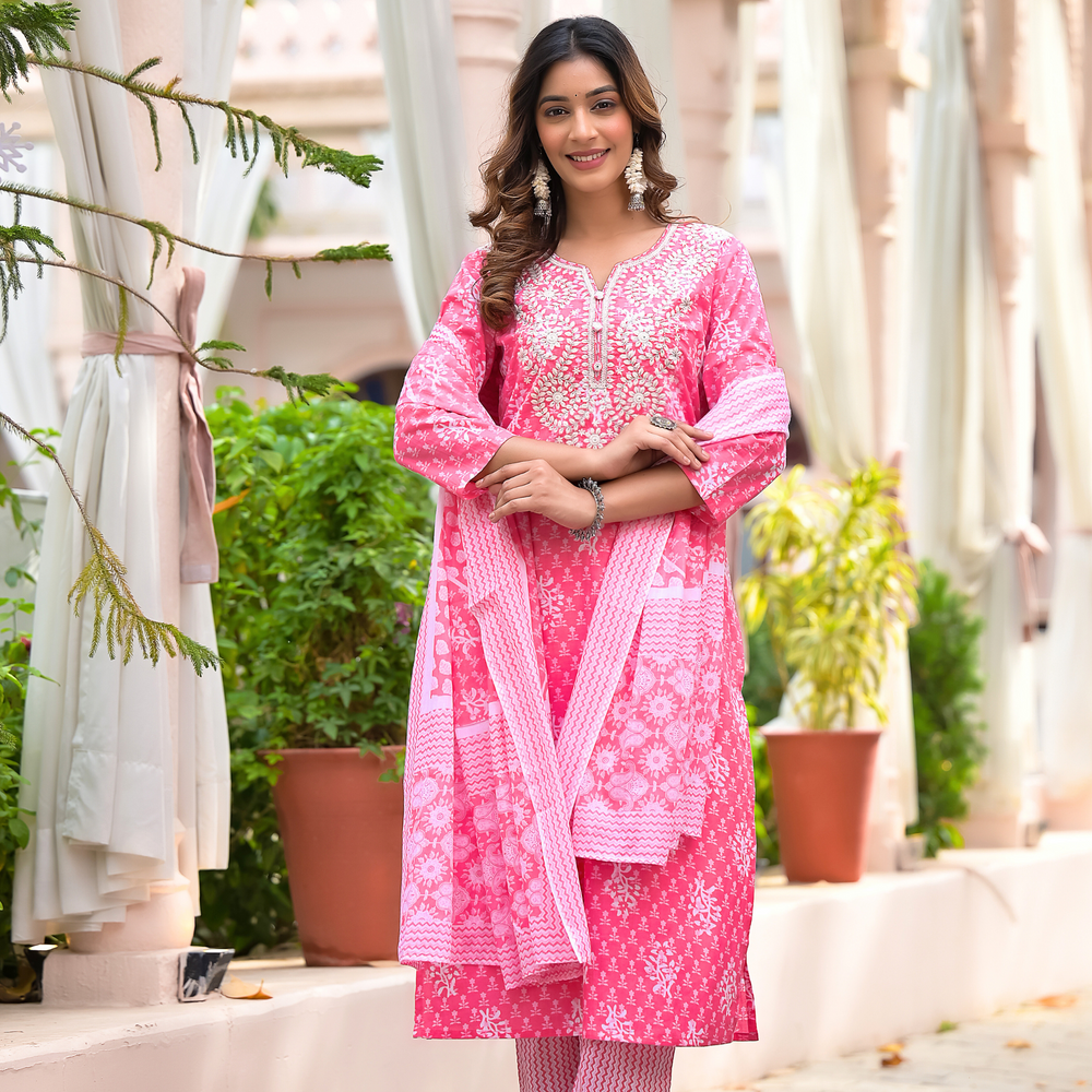 
                      
                        Pink Lucknowi Suit Set
                      
                    