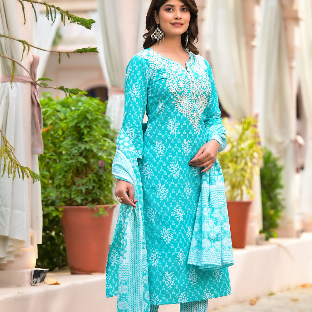 
                      
                        Blue Lucknowi Suit Set
                      
                    