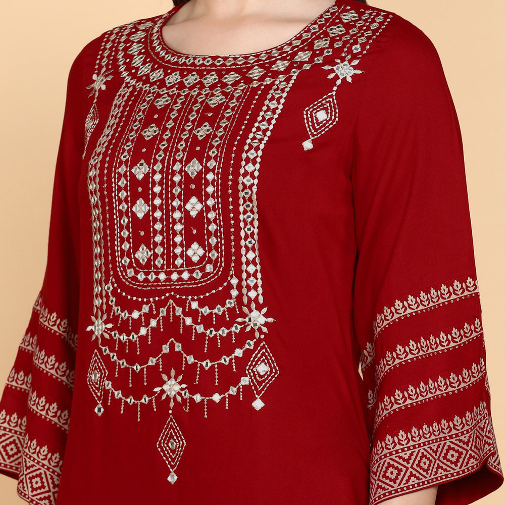 
                      
                        Maroon Kurta Trouser Set With Embroidery
                      
                    