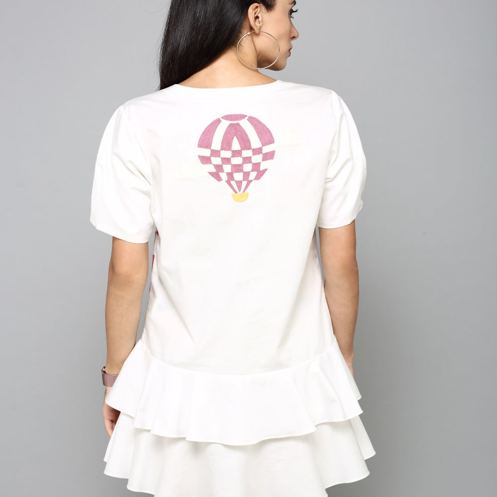 
                      
                        White A-Line Embroidered Mini Dress
                      
                    