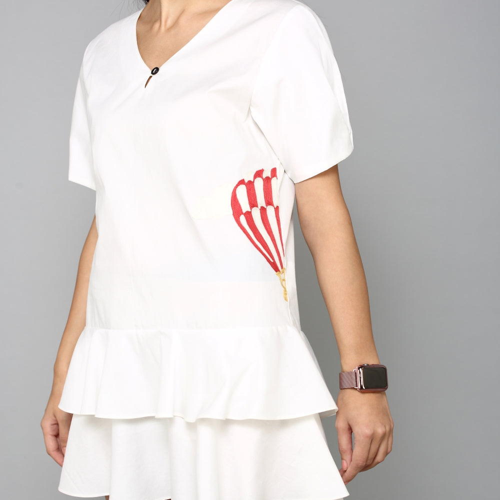 
                      
                        White A-Line Embroidered Mini Dress
                      
                    