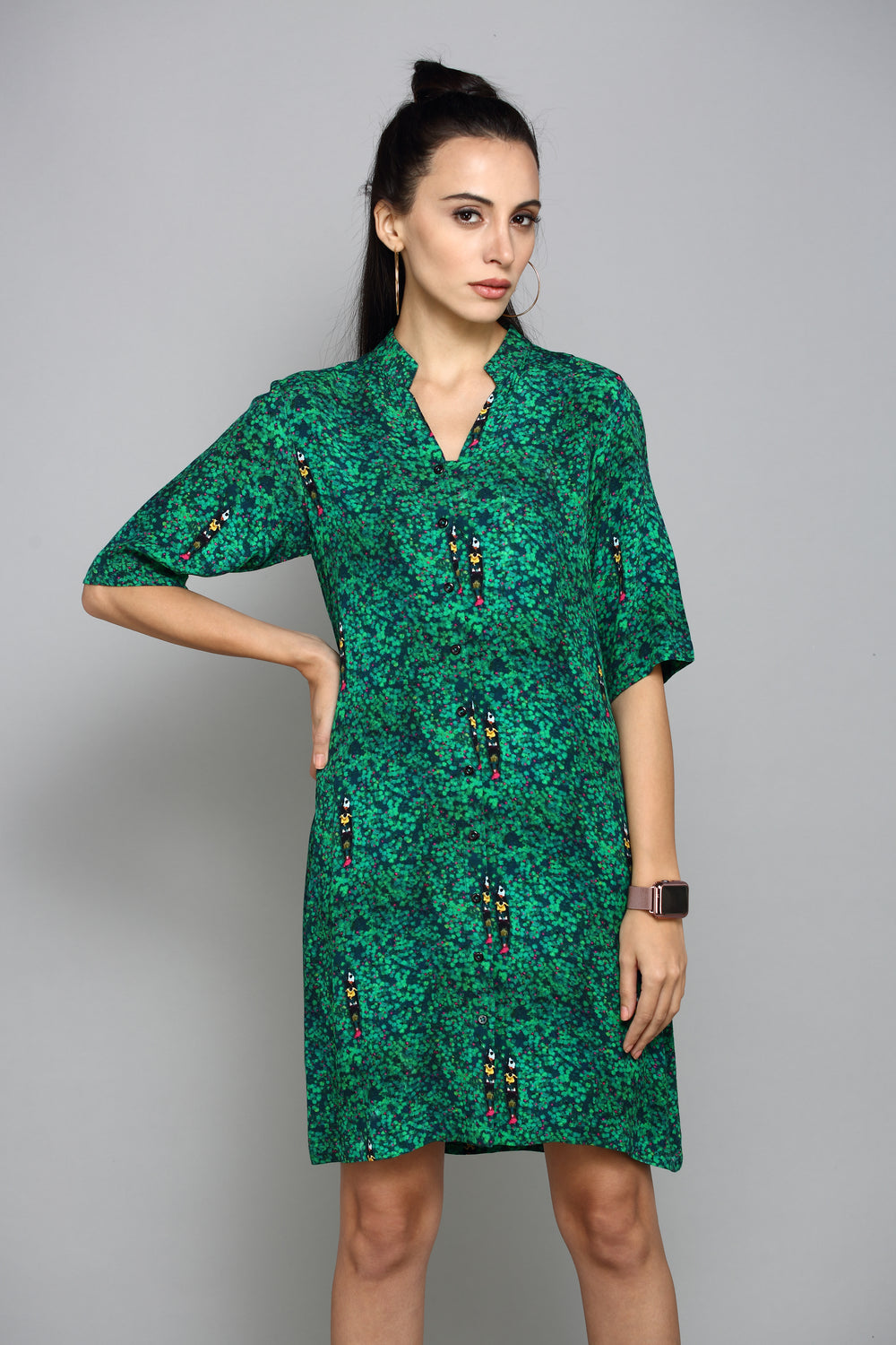 Green Floral Shirt Dress